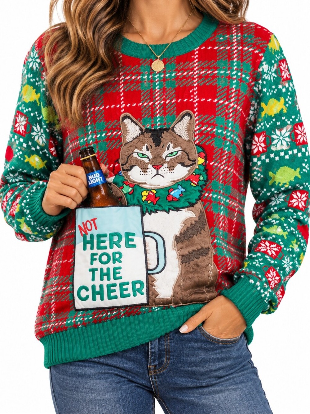 Ugly Sweater Grumpy Cat "Not Here For The Cheer" NWT